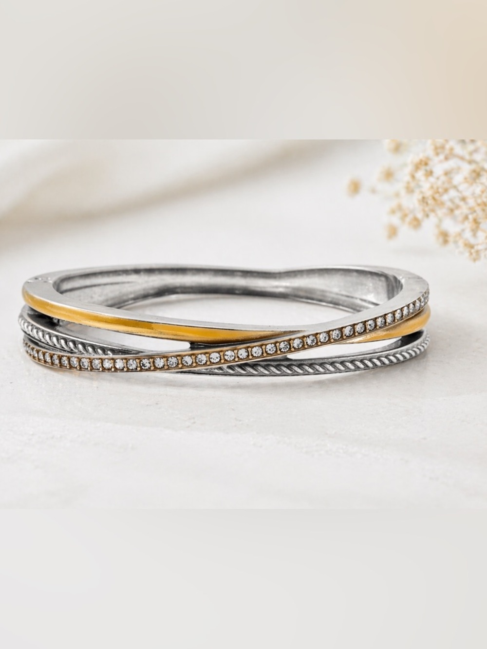 Brighton Neptune Twist Bangle, Two Tone Crystal Pave Bracelet